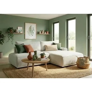 TRENDMANUFAKTUR »Fordon II, Schlafsofa mit Bettkasten, Couch in L-Form, Breite 250 cm« in Struktur fein LEO, haustierfreundlich, wollweiß, Armlehne rechts,