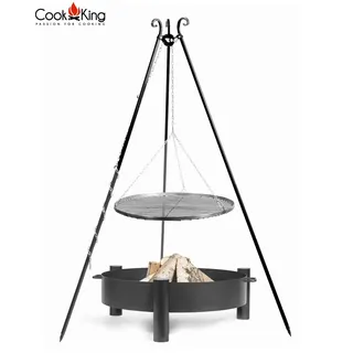 Schwenkgrill h 180 cm mit Grillrost Ø 50cm Rohstahl + Feuerschale Haiti ø 60cm