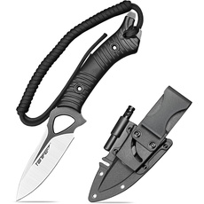 TONIFE Explorer Feststehendes Messer mit Scheide 8Cr14MoV Klinge Multifunktionales Überlebensmesser, Glasfaserverstärkter Nylongriff für Outdoor EDC Messer (Schwarz+Schwarz Titan und Satin)