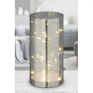 Spetebo LED Lichterglas mit warmweißer Draht Lichterkette - 9x20 cm - Timer - silber