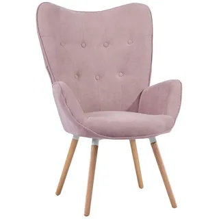 MEUBLE COSY Sessel Wohnzimmer Relaxsessel Lesesessel Lehnstühle Polstersessel Einzelsofa mit Holzbein Ohrensessel für Schlafzimmer Büro Vanity, Stoff, Rosa