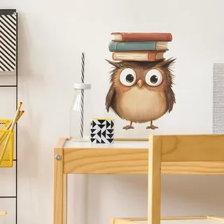 COVPAW Wandtattoo Eule Bücher Wandaufkleber Kinderzimmer Lesezimmer Flur Küche Wandsticker Wanddeko Babyzimmer Wohnzimmer Kindergarten Jungezimmer Mädchenzimmer (Eule Buch Süss)