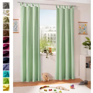 heimtexland ® Dekoschal Baumwolle Uni Blickdicht Vorhang Schlaufenschal Gardine Kinderzimmer Pastell Mint HxB 230x125 Typ625