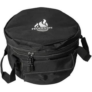 FEUERGOTT Transporttasche für Dutch Oven 4,5 l und 6,5 l Schwarz Polyester Tragetasche für Feuertopf Aufbewahrungstasche mit Netztaschen Reißverschlussfach Außentasche
