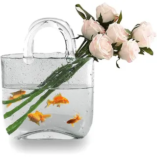 Candora Glasvasen für Dekoration, kreative Blasen, Handtasche, Blumenvase, Desktop-Glaskorb, Vase, Mini-Kristall-Fischbecken für Tischdekoration, Küche, Büro, Wohnzimmer, transparent, Einheitsgröße