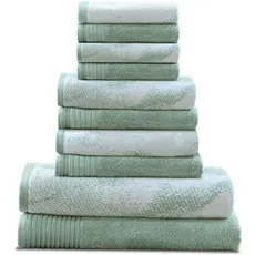 Superior Handtuch-Set aus Baumwolle, 10-teilig, sortiert, massiv und marmoriert, inklusive 2 Badetücher, 4 Handtücher, 4 Waschlappen/Gesichtstücher, weich, saugfähig, dekoratives Badezimmerzubehör,