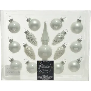 Weiße Christbaumkugeln mit Spieß, 15er-Set, 3-13 cm - Weiß