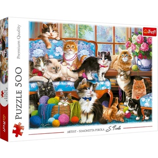 Trefl 37425 Piece Jigsaw, Cat Family 500 Teile Katzen, Modernes DIYPuzzle, Kreative Unterhaltung, Spaß, Klassische Puzzles mit Tieren, für Erwachsene und Kinder ab 10 Jahren, Katzenfamilie