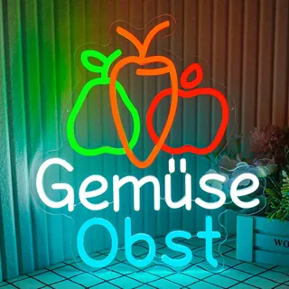 Flixyticy Gemüse Obst Neon Schild LED Leuchtschild | Hängeschild für Küche, Supermarkt, Bioladen,Wochenmarkt,Späti Wanddekor
