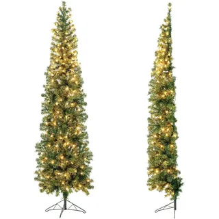 Costway Weihnachtsbaum Halb-Baum 210 cm 150 LED warmweiß Grün , Kunststoff , 210 cm , Dekoration, Weihnachtsdekoration, Christbäume & Zubehör