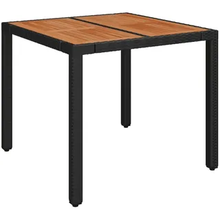 vidaXL Gartentisch mit Holzplatte Schwarz 90x90x75 cm Poly Rattan - Schwarz