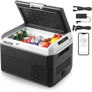 VEVOR Kompressor Kühlbox 25 L, Tragbarer Autokühlschrank mit Einstellbarer Temperatur & App-Steuerung, Kühlschrank 12/24 V DC und 100–240 V AC für Outdoor Camping Reisen und Wohnmobile