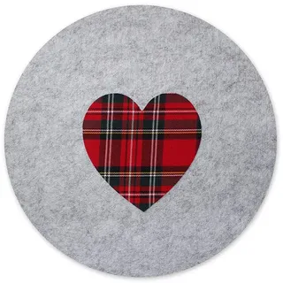 oh desole Sitzauflage 2 Herzen Filz mit Applikation Stoffherz rot kariert, grau/meliert, 35cm