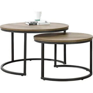 Couchtisch ’Christchurch’ 2er Set Satztisch Metallgestell Holzoptik/Schwarz - Dunkelbraun