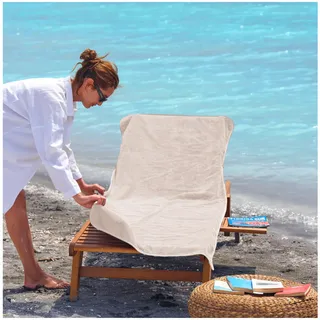 CalmyBEACH Frottee Schonbezug für Gartenliegen, Beige 200x75cm | Bezug, 100% Baumwolle, Sonnenliege, Auflage, Strandliege, Strandliegenauflage, Liegenauflage