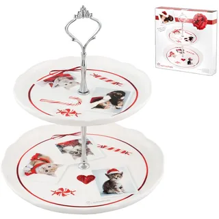 Home Cats Etagere mit 2 Etagen, Keramik, Weiß