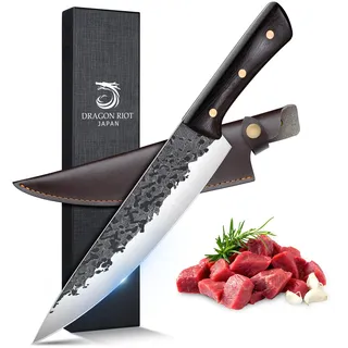 DRAGON RIOT Kochmesser profi Messer, Handgeschmiedet Japanisches Wikinger Messer, Fleischmesser extrem Scharf, Küchenmesser mit scheide, Grillmesser für Küche Camping Outdoor BBQ