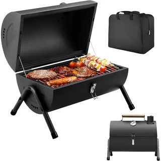 Holzkohlegrill Klein Campinggrill Kleiner Grill Camping Grill Holzkohle Mini Tragbarer Klappgrill Holzkohle für Outdoor Kochen, Picknick, Ideal für Strand, Wohnwagen, Garten, Party Barrel Schwarz