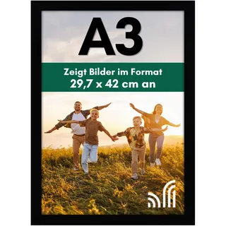 Americanflat Bilderrahmen A3 Schwarz - DIN A3 Bilderrahmen aus Verbundholz mit Bruchsicherem Glas - Horizontale und Vertikale Formate für die Wand