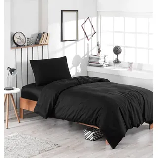 Nuit Des Rêves XXL Black Quilt Cover Set (155 x 220 cm), 65% Cotton/35% Polyester, Includes 1 Pillowcase (80 x 80 cm), Machine Washable, Elegant Button Closure, Twin