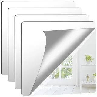 Augshy 8 Stück 26x26cm Selbstklebende Fliesenspiegel, Selbstklebende Flexibler Spiegel Nicht Glas DIY Acrylic Wanddekoration Dekospiegel Rahmenloser Wandspiegel