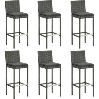 vidaXL Barhocker mit Kissen 6 Stk. Grau Poly Rattan