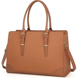 IGOLUMON Handtasche Damen Braun 15.6 Zoll Laptoptasche Kunstleder - Braun