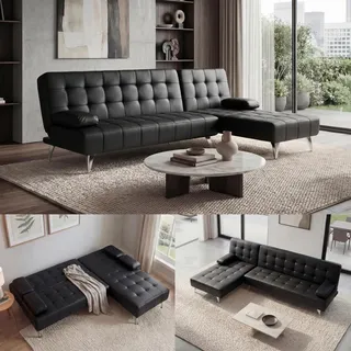 Schlafsofa HWC-K22, Couch Ecksofa Sofa, Liegefläche links/rechts Schlaffunktion 236cm Kunstleder schwarz - Schwarz