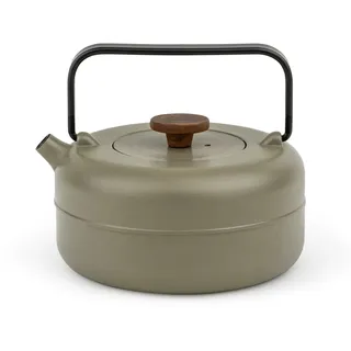Bredemeijer kleine Guss Teekanne 0,75 Liter - gusseiserne Kanne in Khaki-Grün mit Deckelknauf aus Holz & Edelstahl-Teefilter - für alle Teesorten geeignet