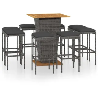 vidaXL 9-tlg. Gartenbar-Set mit Kissen Poly Rattan Grau - Grau