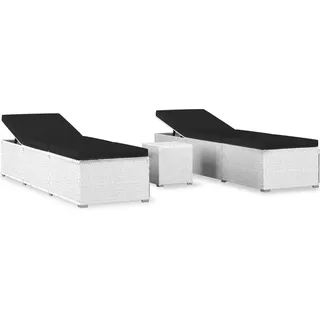 vidaXL 3-tlg. Garten-Sonnenliegen mit Teetisch Poly Rattan Weiß - Weiß