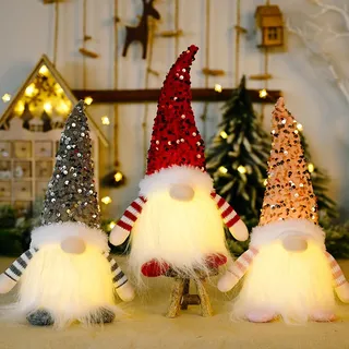 Weihnachtsdeko 3 Stück Weihnachten Deko Wichtel mit Licht, Weihnachtswichtel Plüsch Weihnachtsdeko mit LED