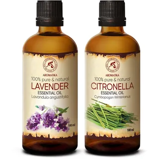 Ätherische Öle Set 2x100ml - Ätherisches Lavendelöl und Citronellaöl - Aromatherapie GeschenkSet für Diffuser - Öle für Diffusers und Seifenherstellung - Öle für Kerzen und Romantik - Duftlampe