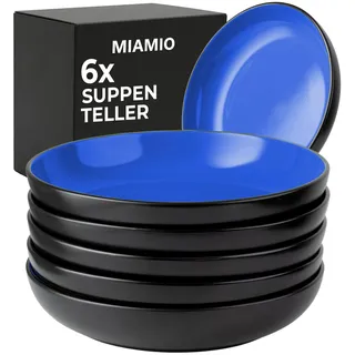 MIAMIO Le Papillon Kollektion – Steingut Geschirrserie – Spülmaschinen- und Mikrowellenfest – Suppenteller Set 6x 900 ml / 22 cm