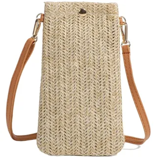 Dasellfa Handytasche Zum UmhäNgen Strohtaschen, Crossbody Bag Damen, Kleine UmhäNgetasche Klein Korbtaschen, Handy Schul,Tertasche Mit Langem Gurt,Bohemien,Strand Tasche MäDchen Frau (Gelb)