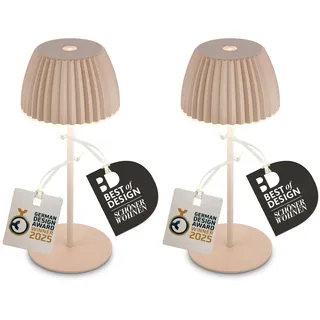 BRILONER - 2er-Set Riffle Mini LED Tischlampen kabellos IP44 mit Lichtkante, 8,5x20 cm, Touchdimmer, Akku tauschbar, Nachttischlampe, LED Lampe, Akku Lampe, German Design Award Winner 2025, Beige