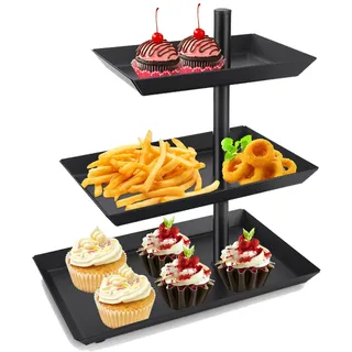Upriver Etagere Mit 3 Ebenen, Verstellbarem Winkel Schwarz Drehbares Etagere, 360° Drehbares Obstschale für Dessert, Kuchen, Gebäck, Keks, Obst
