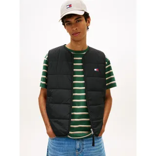 Steppweste TOMMY JEANS "TJM HERITAGE FLAG QUILTED", Herren, Gr. S, schwarz, Web, Obermaterial: 100% Nylon, unifarben, regular fit normal, Rundhals, Westen Steppweste, Underliner Regular fit mit Rundhalsausschnitt