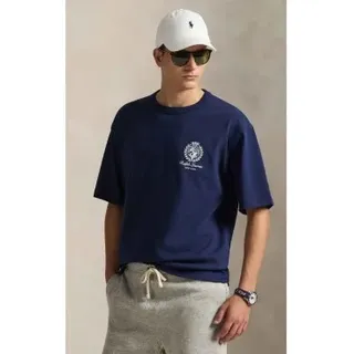 Polo Ralph Lauren für Herren. 710A13265003 Relaxed Fit T-Shirt aus navyfarbenem Jersey-Strickstoff (L), Lässig, Baumwolle, Kurzarm, Marine