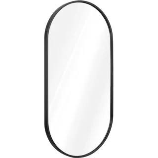 Navaris Ovaler Wandspiegel – 74,9 x 38,1 cm – Schiefer, rostfreier Aluminiumrahmen – Spiegel für Badezimmer, Toilette, Flur