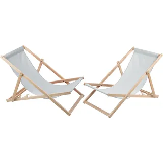 2x Buchenholz Garten Strandkorb Asche Holzliegen ideal für Strand Balkon Terrasse - Grau