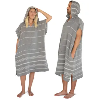 LeStoff Badeponcho - 50% Bio-Baumwolle 50% Hanf - Leicht, Saugstark, Schnelltrocknend, Bio, Strandponcho Kapuze, Handtuchponcho, Surf Poncho, Handtuchkleid, Duschponcho, Umziehponcho (Concrete, L)