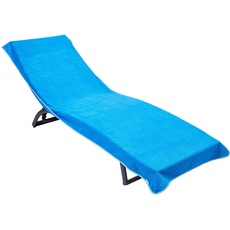 Sowel® Frottee Liegen-Auflage, 100% Bio-Baumwolle, Strandtuch mit Kapuzenüberschlag, rutschfest für Strand- und Garten-Liegen, 220 x 80 cm, Blau/Türkis