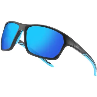 ULTR Sonnenbrille Herren Polarisiert RAYZ - Sport Sonnenbrille für Damen - Bequeme Sportbrille Verspiegelt für Fahrrad, Sport, Laufen, Retro Sunglasses Men (Schwarz (Blaues Glas))