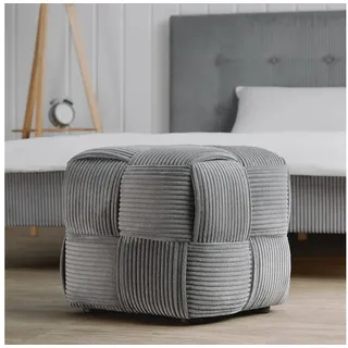 Homestyle4u Sitzhocker Pouf Cord 46 x 41 x 46 cm Grau