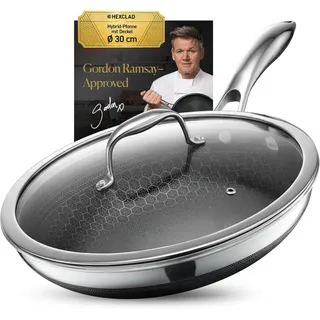 HexClad Hybrid-Pfanne mit Deckel, Ø 30 cm – Edelstahlpfanne mit Wabenstruktur – Bratpfanne für alle Herdarten, auch Induktion – Antihaftbeschichtete Pfanne, ofen- und spülmaschinenfest