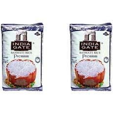 INDIA GATE Premium Basmati Reis – Feiner, aromatischer Langkornreis aus Indien, feines Langkorn (1 x 1 kg) (Packung mit 2)