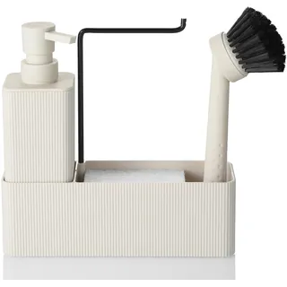 Spülmittelspender Küche Beige mit Seifenspender Spülbürste Schwamm Spültuchhalter, Seifenspender Küche Set, Spülbecken Organizer Schmal für Küchen Bad (Beige)