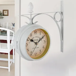Pilipane Doppelseitige Wanduhr,Metall, Zwei Gesichter, Retro-Bahnhofsuhr, Wanduhren für den Außenbereich, drinnen, Wohnzimmer, Schlafzimmer, Zuhause, Wanddekoration