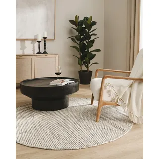 benuta Wollteppich Rocco Beige/Schwarz ø 100 cm rund Kurzflor Flachgewebe für Wohnzimmer, Schlafzimmer, Esszimmer oder Kinderzimmer